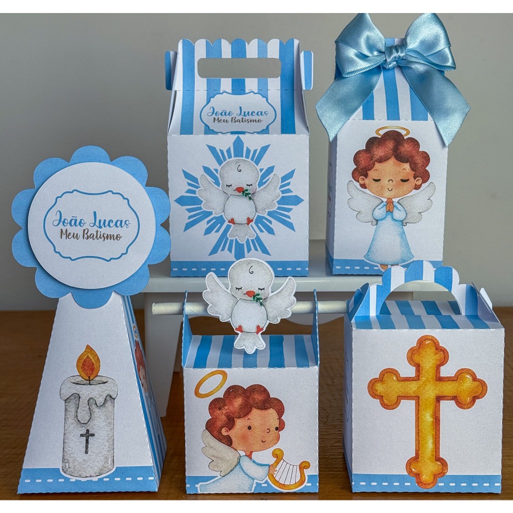 KIT BATIZADO AZUL  CAIXINHAS PERSONALIZADAS lembrancinhas para festas PEGUE E MONTE