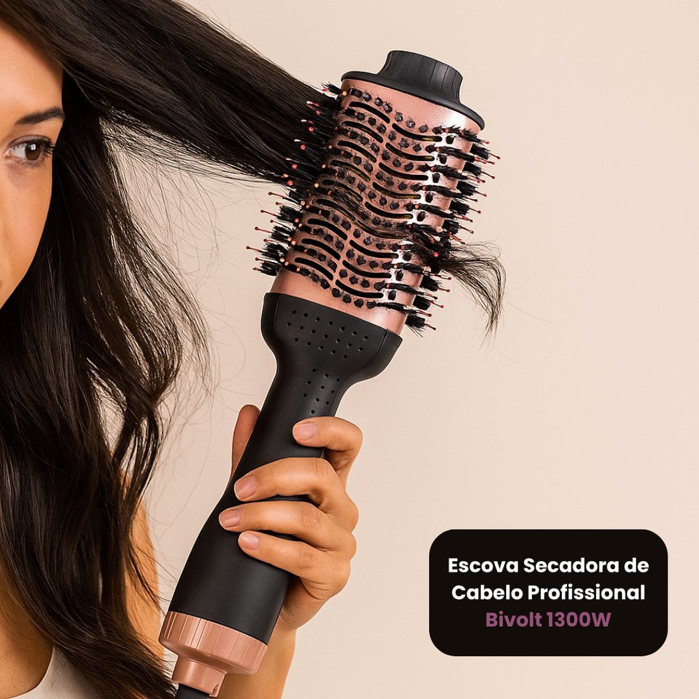 Escova Secadora Profissional 1300W Bivolt Premium Alisa, Seca, Modela, Iônica Anti Frizz Cabelo Luxo