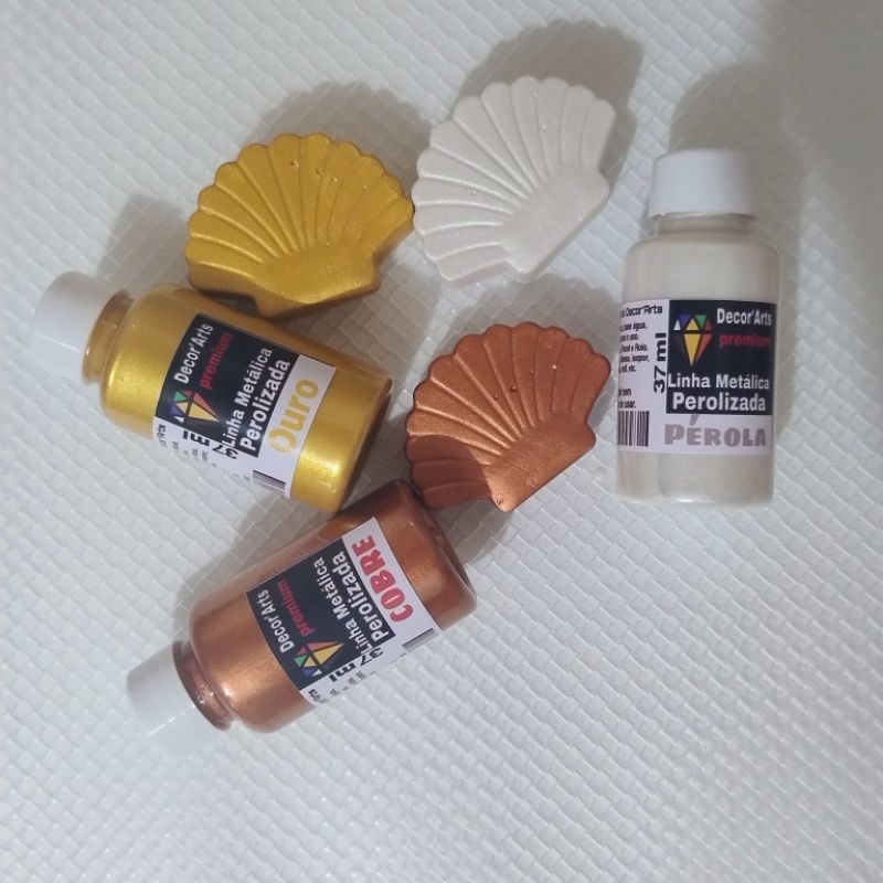 Trio Tinta Metálica Ouro, Cobre e Pérola - Tinta Para Arte e Artesanato, Gesso - 37ml CADA — imagem 2 de 2
