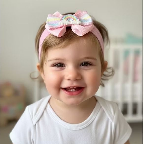 Faixinha de Bebê com Laço Arco-Íris Rosa | Faixa Infantil Macia para Recém-Nascido