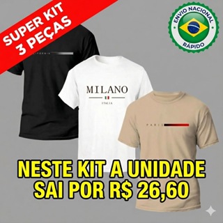 Kit 3 Camiseta Camisa Masculina Paris Milano Minimalista 100% Algodão Malha 30.1 Lançamento Promoção em Oferta na Shopee