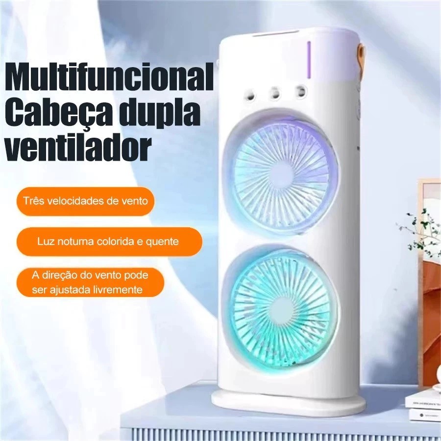Ventilador Umidificador Duplo Torre 3 Velocidades Portátil Climatizador Led Ar Condicionado USB