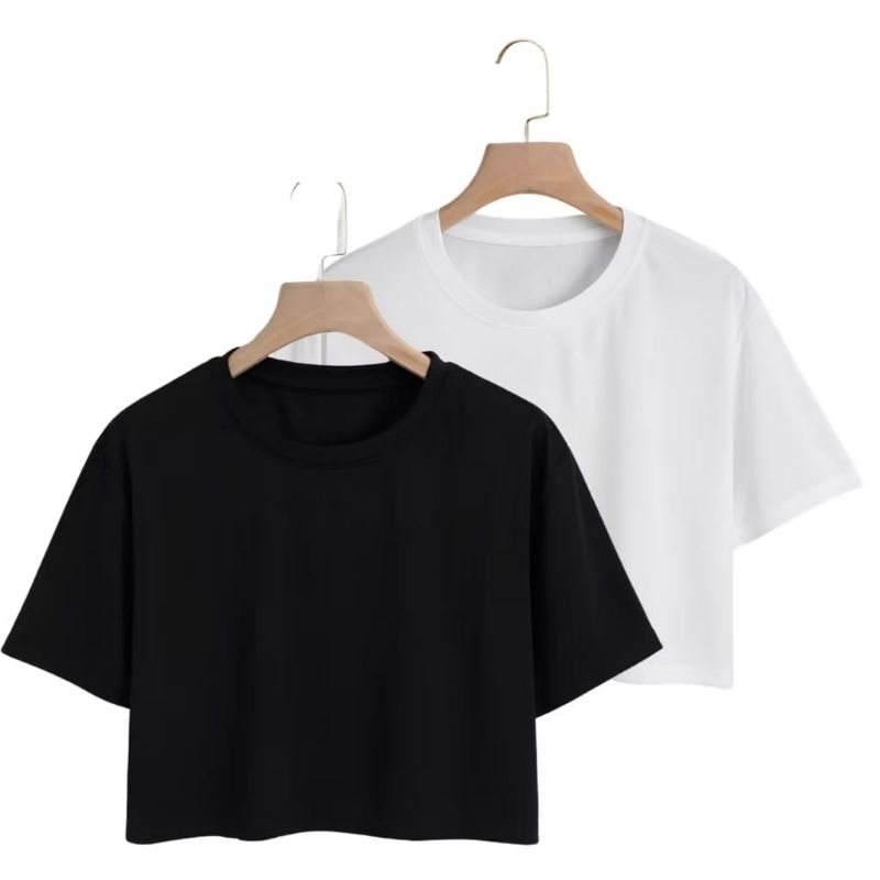 Kit 2 Blusinha Cropped Feminino Básico Liso Estilo Blogueira em Algodão Tendencia Lançamento Manga Curta