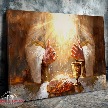 Quadro Decorativo Jesus Pão Sagrado Religioso Vinho Santa Ceia
