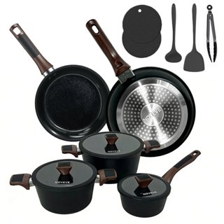 Noveve Conjunto de Panelas Antiaderentes 13 Peças Preto – Alta Durabilidade e Aquecimento Uniforme em Oferta na Shopee