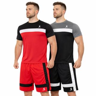 Kit 2 Bermudas shorts Masculinos dupla + 2 camisetas camisas Academia recortada em Oferta na Shopee
