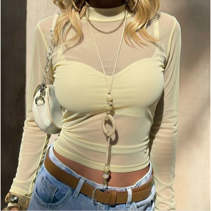 Blusa de Tule manga longa Malha Transparente Sem Sutiã Moda 2026 Tambem/Especiais em Oferta na Shopee