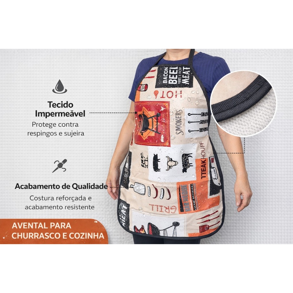Kit 3 Avental Impermeável de Cozinha, Lavanderia, Churrasqueira, Área de Serviço