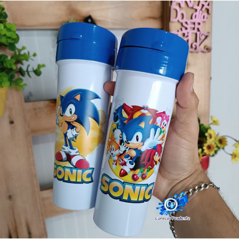 Garrafa para Água Plástica Sonic com nome personalizado escolar infantil