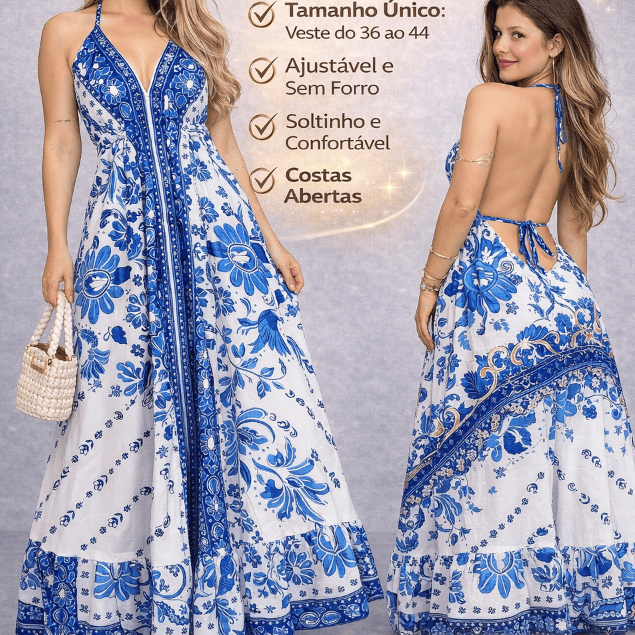 Vestido Longo Feminino Estampado Inspiração Indiano | Alça Fina, Decote V e Costas Nua | Moda Verão em Oferta na Shopee