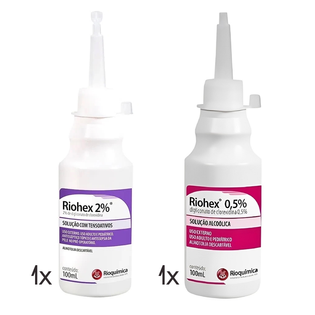 KIT 2un – 1 Clorexidina 2% Degermante 100ml + 1 Clorexidina 0,5% Alcoólica 100ml