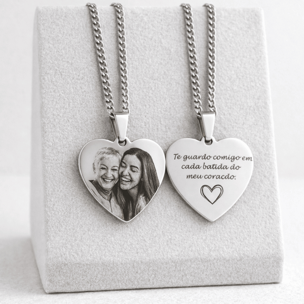 Colar Personalizado Pingente Coração Aço Inox Presente Família em Oferta na Shopee