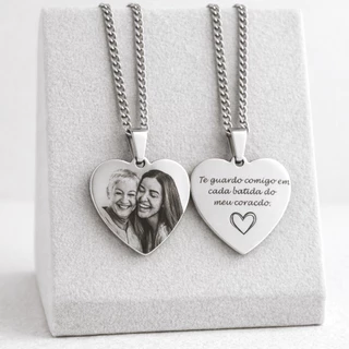 Colar Personalizado Pingente Coração Aço Inox Presente Família