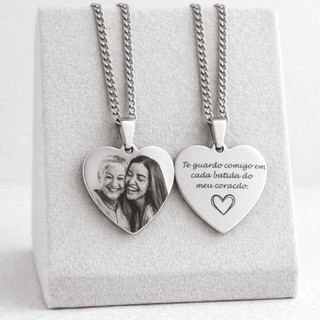 Colar Personalizado Pingente Coração Aço Inox Presente Família