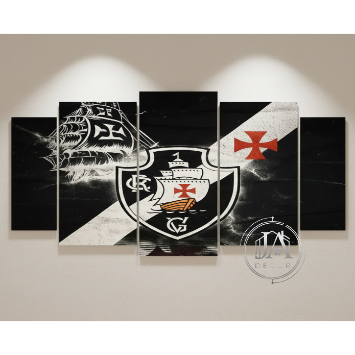 Quadro Decorativo Mosaico Vasco da Gama Caravela e Cruz 5 Peças