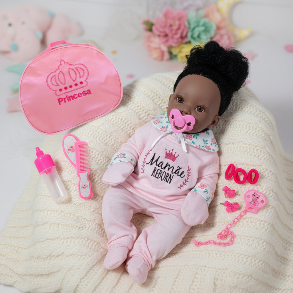 Mamãe Reborn Boneca Bebê Reborn Realista Negra - 45cm Silicone Macio + Acessórios – Presente Menina em Oferta na Shopee