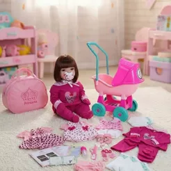 Boneca Bebê Reborn Realista 100% Silicone Pode Banho + Enxoval Carrinho Bolsa 4 Trocas de Roupas - 48cm!