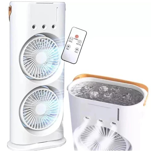 Mini Refrigerador De Ar Ventilador Umidificador Dupla Giratório+rgb Climatizador Ar C/ Reservatório + C/ Controle