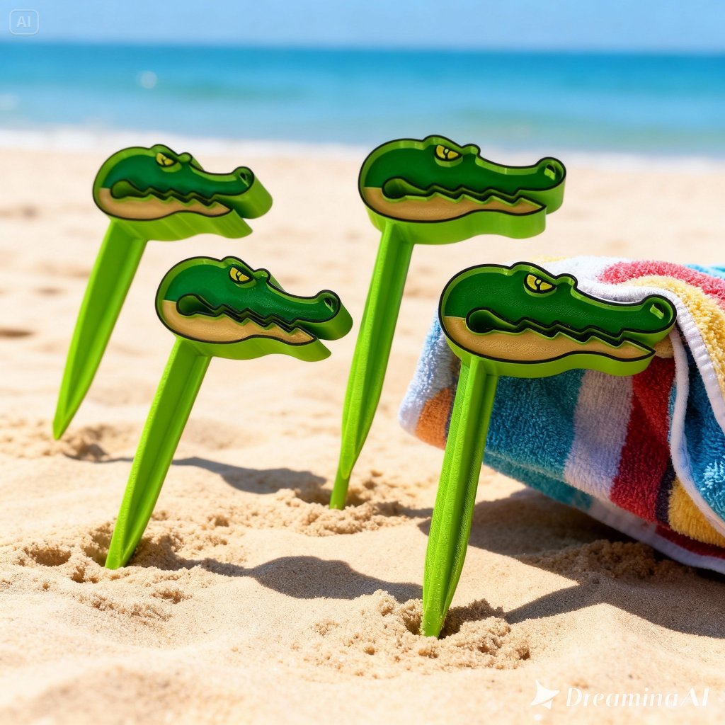 Kit 4 x Grampo Fixador de Toalha para Areia Estilo Jacaré | Impressão 3D PLA | Praia e Camping