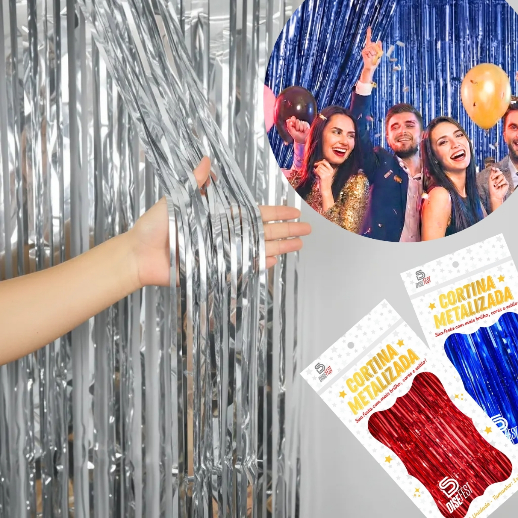 4 Cortina Metalizada Franja Painel Decoração Réveillon Ano novo Cenário Aniversário Festas 1X2m em Oferta na Shopee
