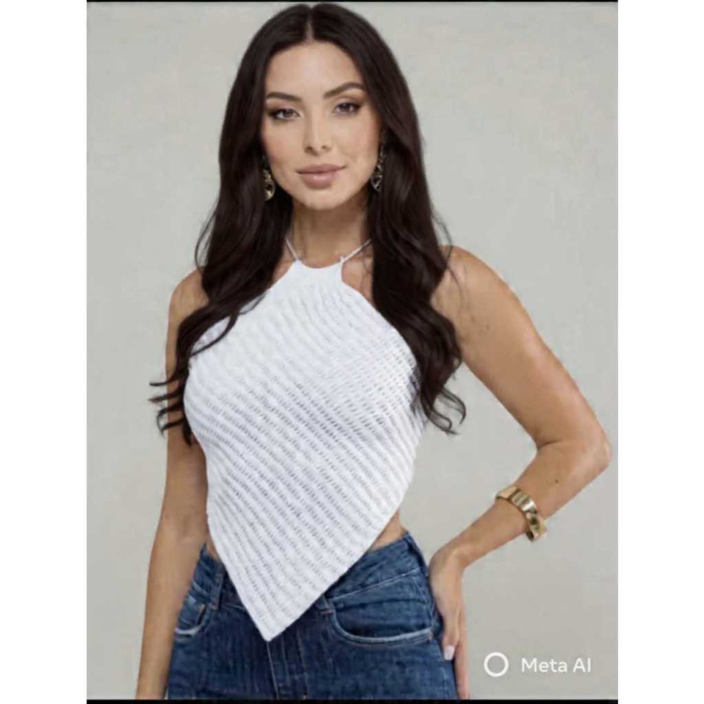 TOP CROPPED LENÇO MODAL FEMININO TRICOT FRENTE UNICA COM AMARRAÇÃO NAS COSTAS CONFORTAVEL LUXO VERAO em Oferta na Shopee