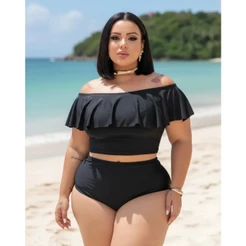 biquini plus size cintura alta ciganinha croppet promoçãp