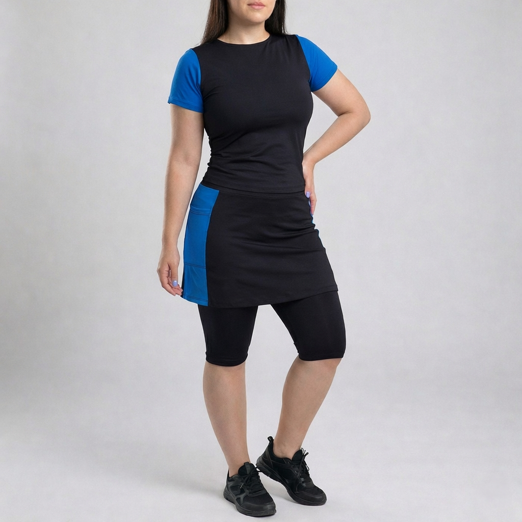 Conjunto Esportivo Evangélica Bermuda Com Saia e Bolso + Cropped Academia Fitness em Oferta na Shopee