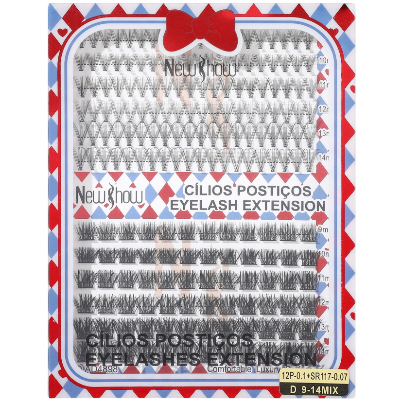 New Show Cílios extensão de Cilios Postiços -Tufos sem Nó-12P/SR117-0.07-D 9-14MIX em Oferta na Shopee