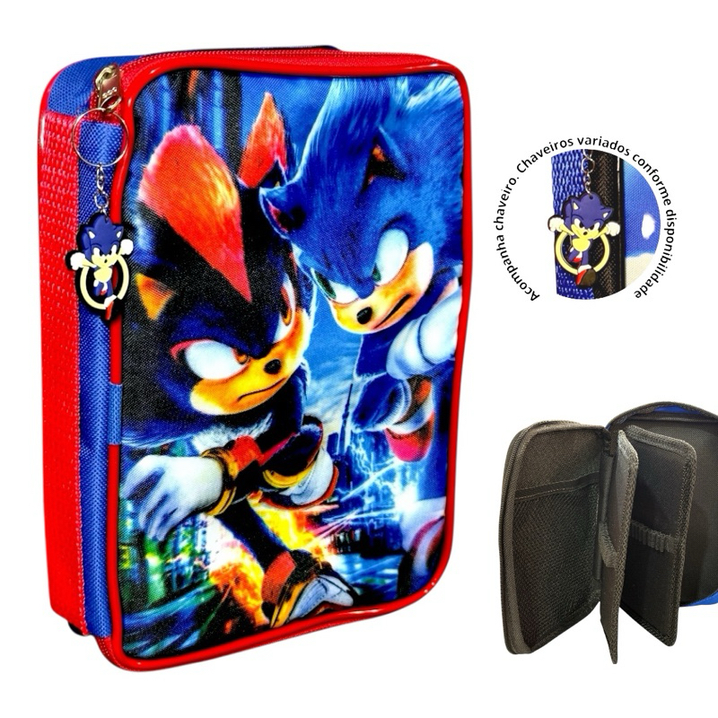 Estojo Box Sonic e Shadow  /Estojo Box / escolar/Estojo de lápis/Estojo com divisórias/Organizador escolar infantil
