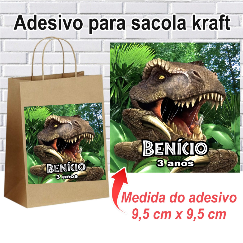 Rótulo Adesivo para personalização de sacolas krafts,  ,lembrancinhas de aniversario personalizado Dinossauro 2.0.