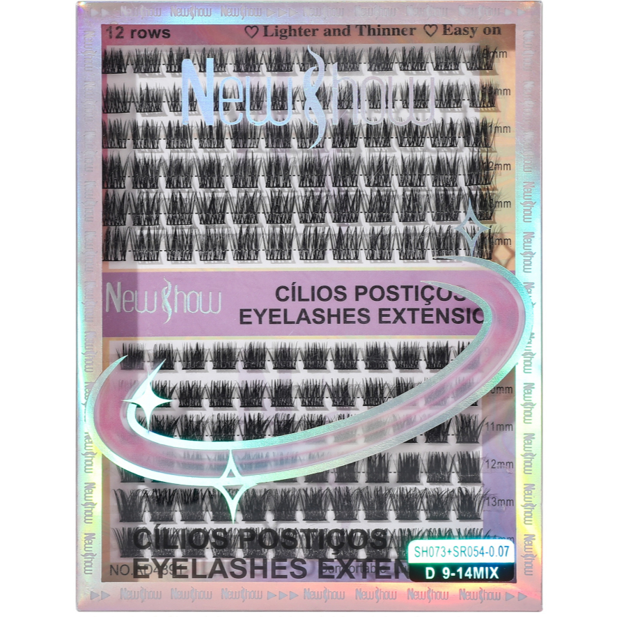 New Show Cílios extensão de Cilios Postiços -Tufos sem Nó-SH073/SR054-0.07-D 9-14MIX em Oferta na Shopee