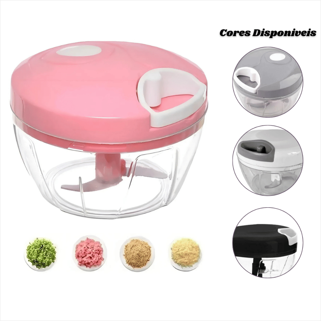 Imagem Mini Processador de alimentos Manual 3 Lâminas Aço Inox 500ml  Triturador legumes verduras