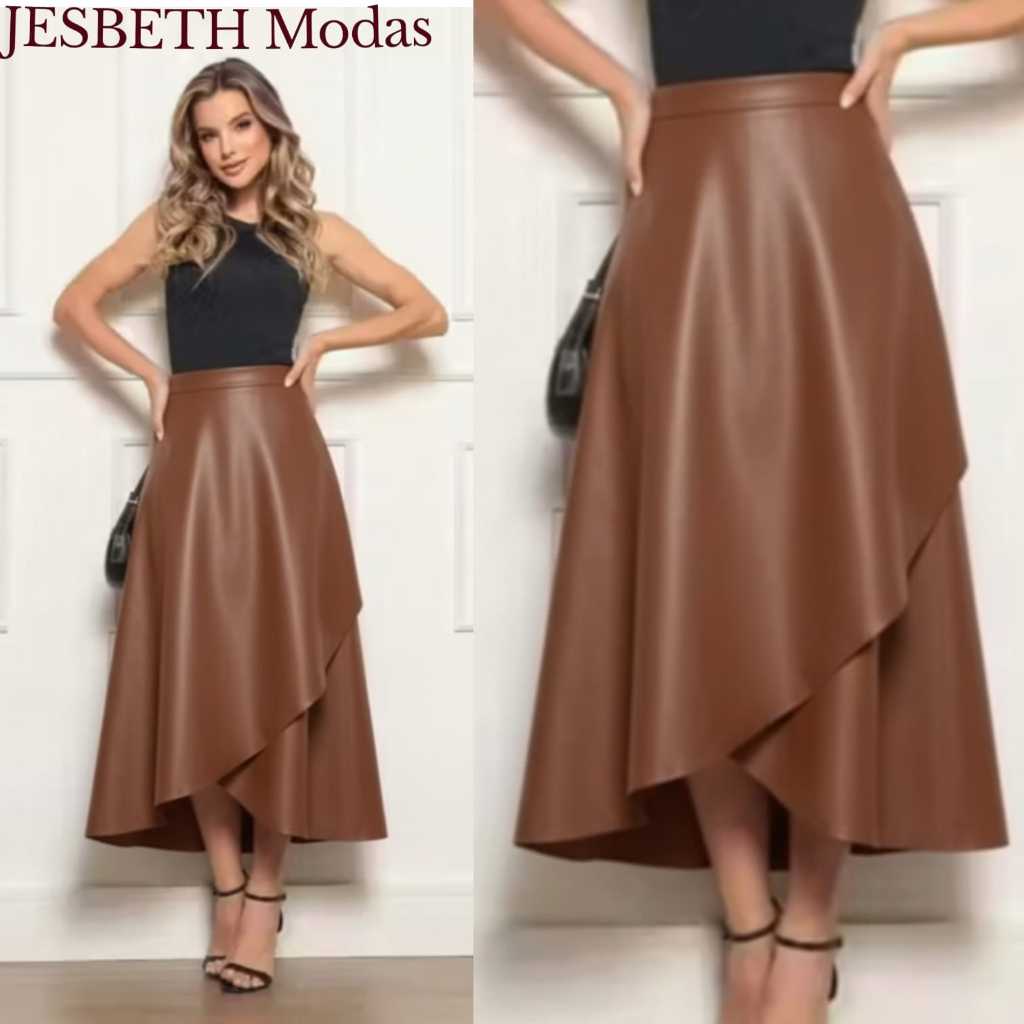 Saia de couro Envelope Feminina Cintura Alta Ajustável – Moda Casual e Elegante em Oferta na Shopee