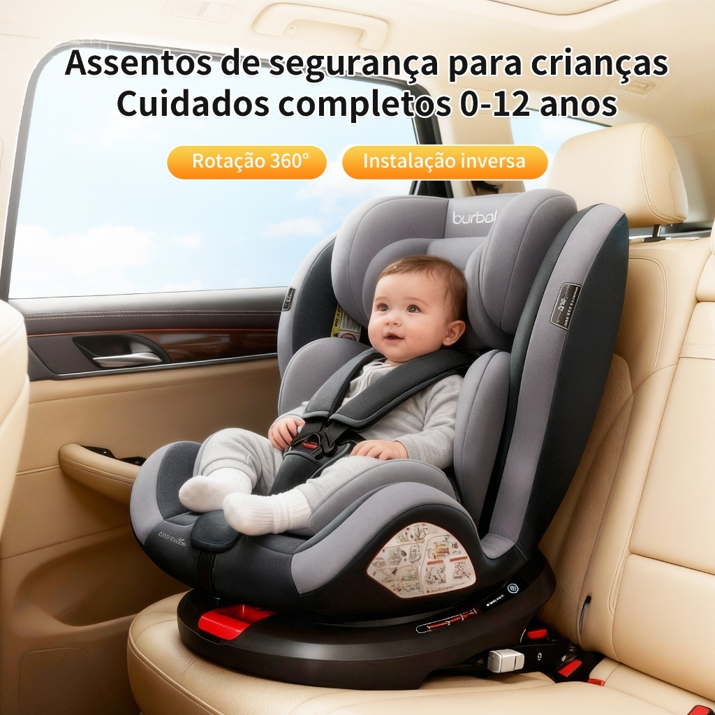 Cadeirinha Auto Burbay Baby 360° Com Isofix Para Crianças Dos 0 Aos 25 kg, Oferece 4 Posições Seguras E Confortáveis