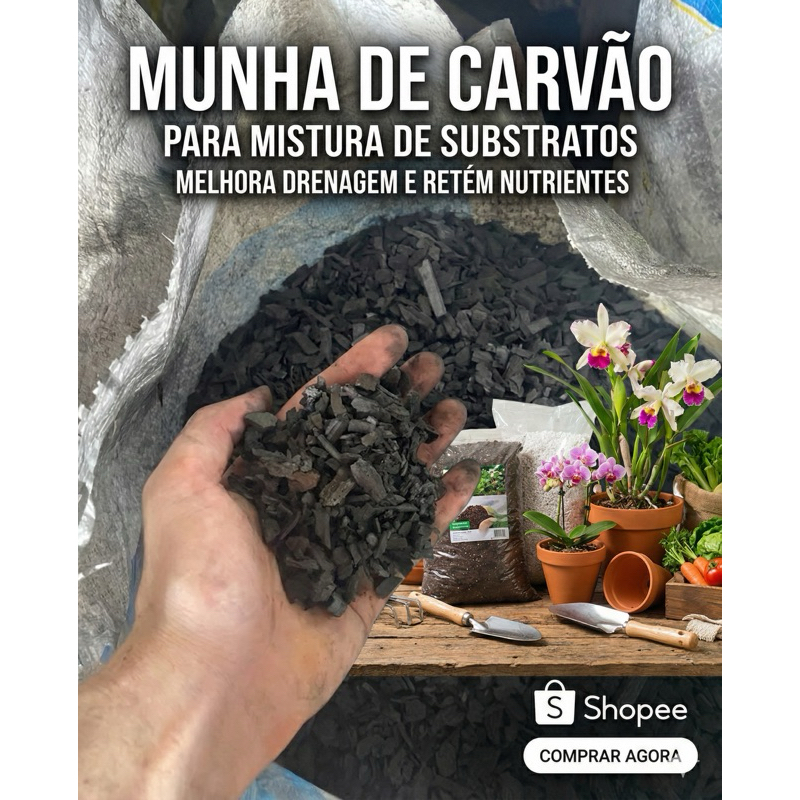 Carvão triturado para substrato plantios canteiros orquídeas em Oferta na Shopee