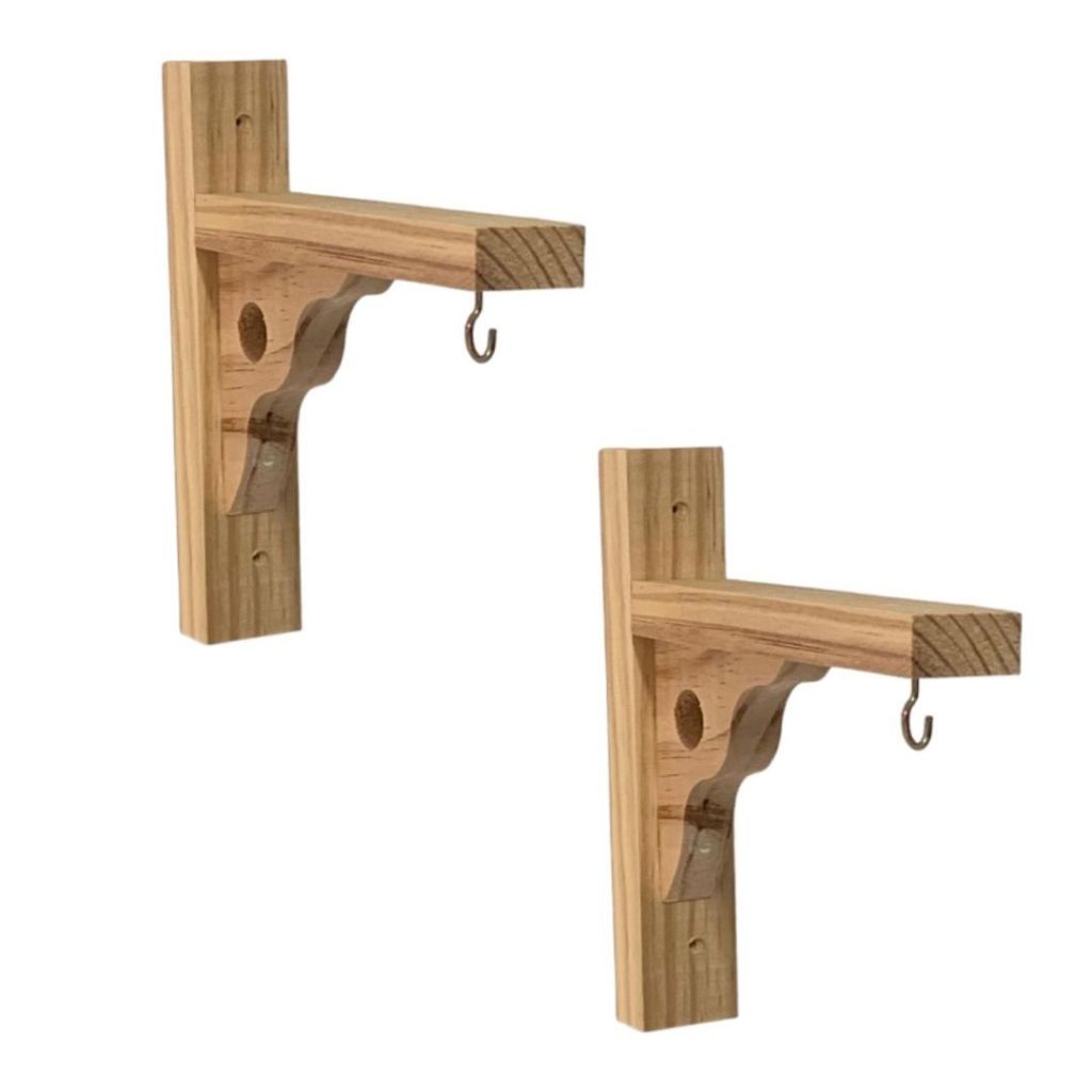 Kit Com 2 Suportes Mão Francesa Madeira Pinus Com Gancho Decorativo Promoção!