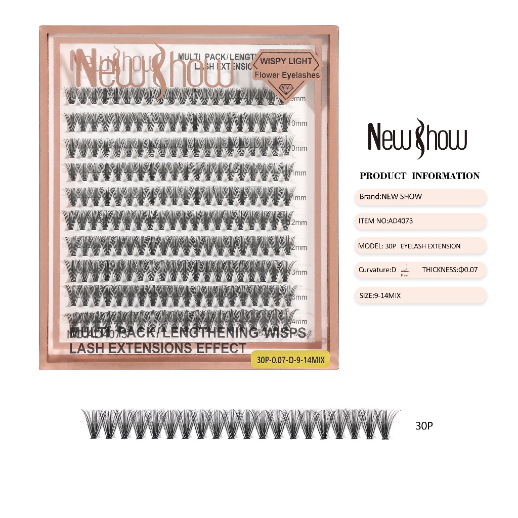 New Show Cílios extensão de Cilios Postiços -Tufos sem Nó-12P/20P/30P/40P-0.10-D 9-14MIX em Oferta na Shopee