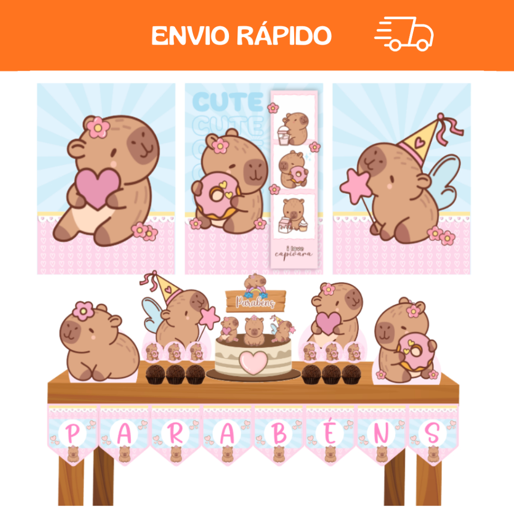 Kit Só Um Bolinho - Capivara - Festa Em Casa - Mesversário - Infantil - Menina em Oferta na Shopee