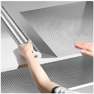 Papel de parede 3D alumínio adesivo impermeável anti óleo para armário Cozinha e protetor de fogão Brilhante 5M x 60cm