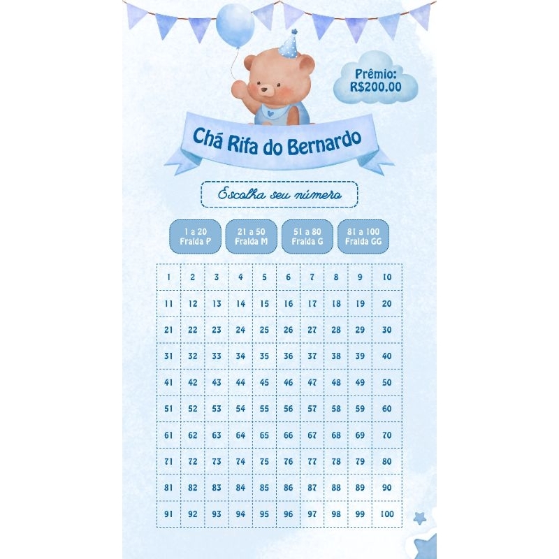 Chá Rifa Personalizado, Feminino e Masculino.