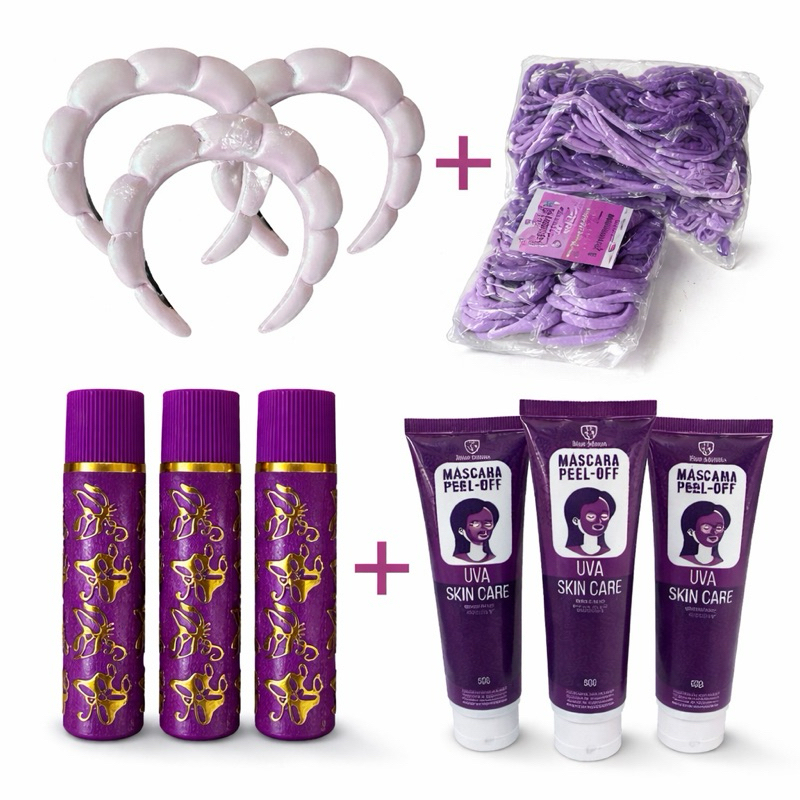 Kit Lila’s Beleza Completo | Batom Mágico + Máscara Peel Off Uva + Tiara + Elásticos em Oferta na Shopee