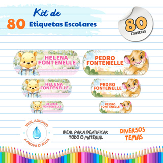 Vinil adesivo - Kit 80 Etiquetas Escolares Personalizadas com Tema para Material Escolar em Oferta na Shopee