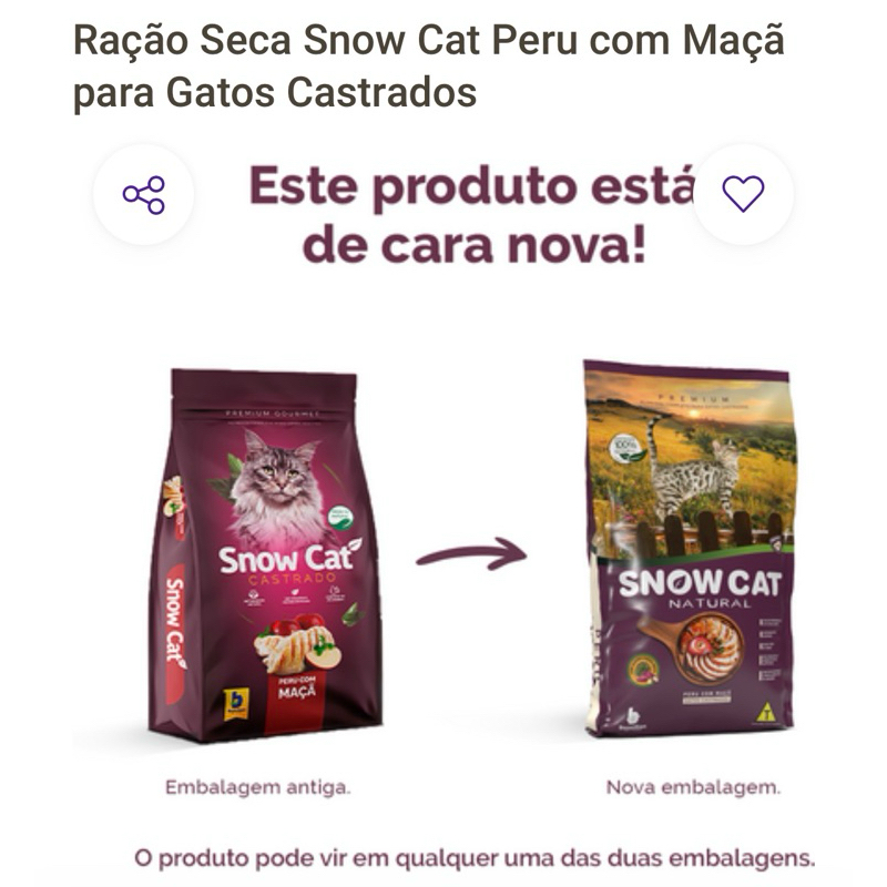 Ração Snow Cat Premium Gatos Castrados Peru com Maçã 10 e 20kg kg Original