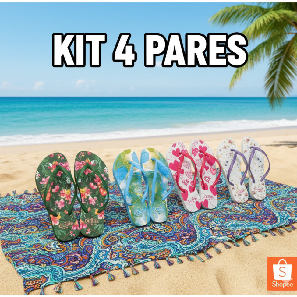 KIT EXCLUSIVO com 4 PARES de Chinelos Sandalia Feminina Estampas Verao Promocao Mais Vendidos em Oferta na Shopee