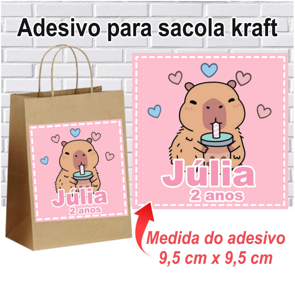 Rótulo Adesivo para personalização de sacolas krafts,  ,lembrancinhas de aniversario personalizado Capivara cute 2.0