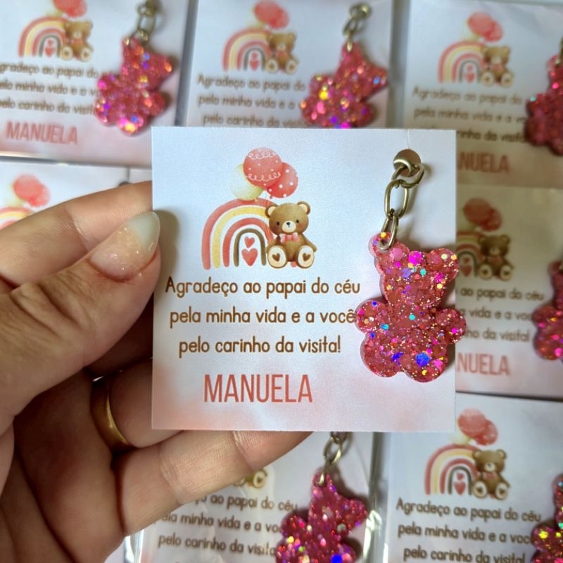Lembrancinha Maternidade Chaveiro Ursinho + Card Personalizado (Kit c/ 10, 20, 30, 40 unid)