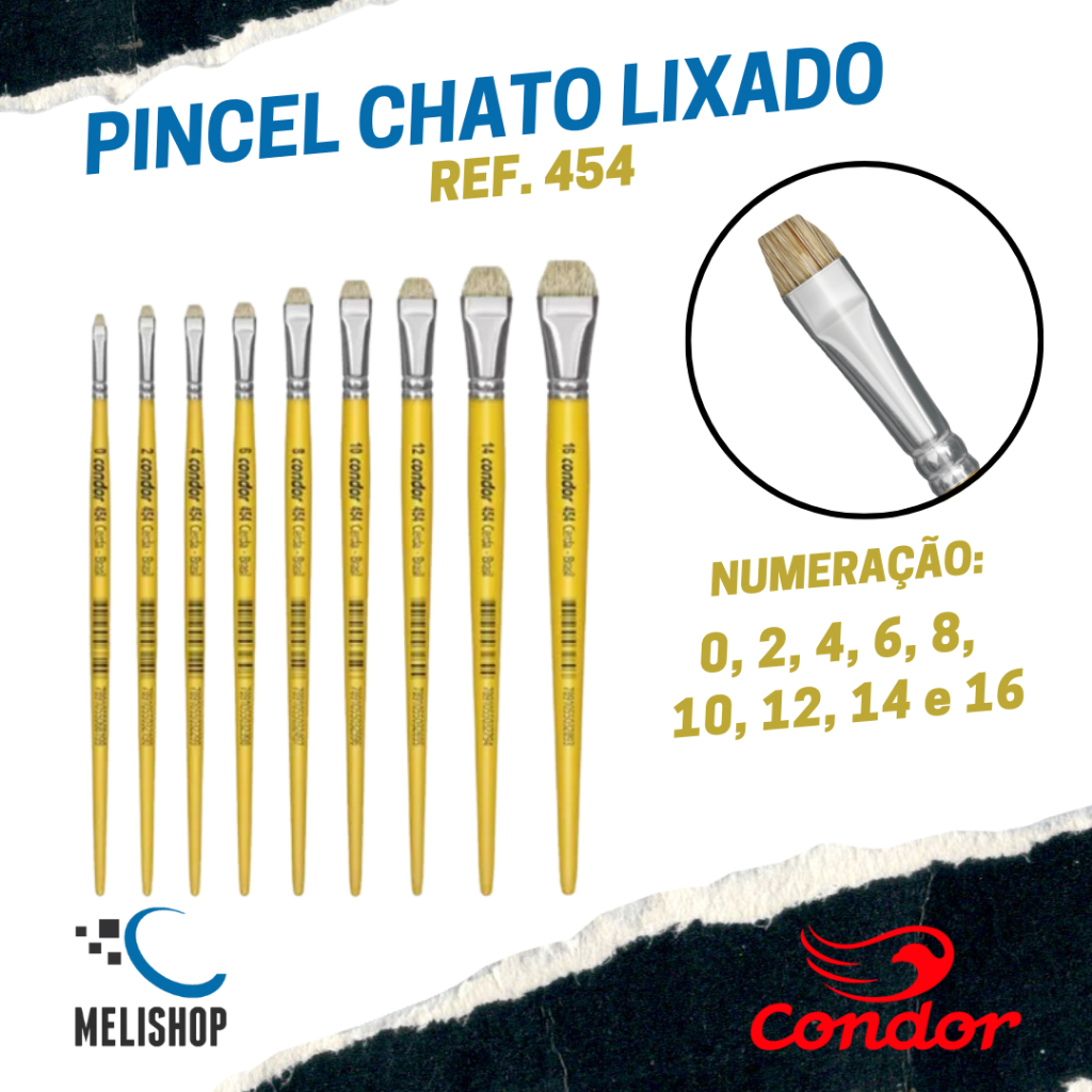 Pincel Chato Curto REF. 454 Lixado Condor Pelo Natural em Oferta na Shopee