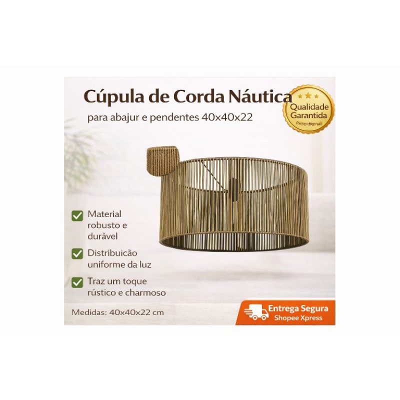 Cúpula  Grande 40x40x22 Área Gourmet Rustica moderno  Luminária Pendente Abajur de Chão BOCAL E27
