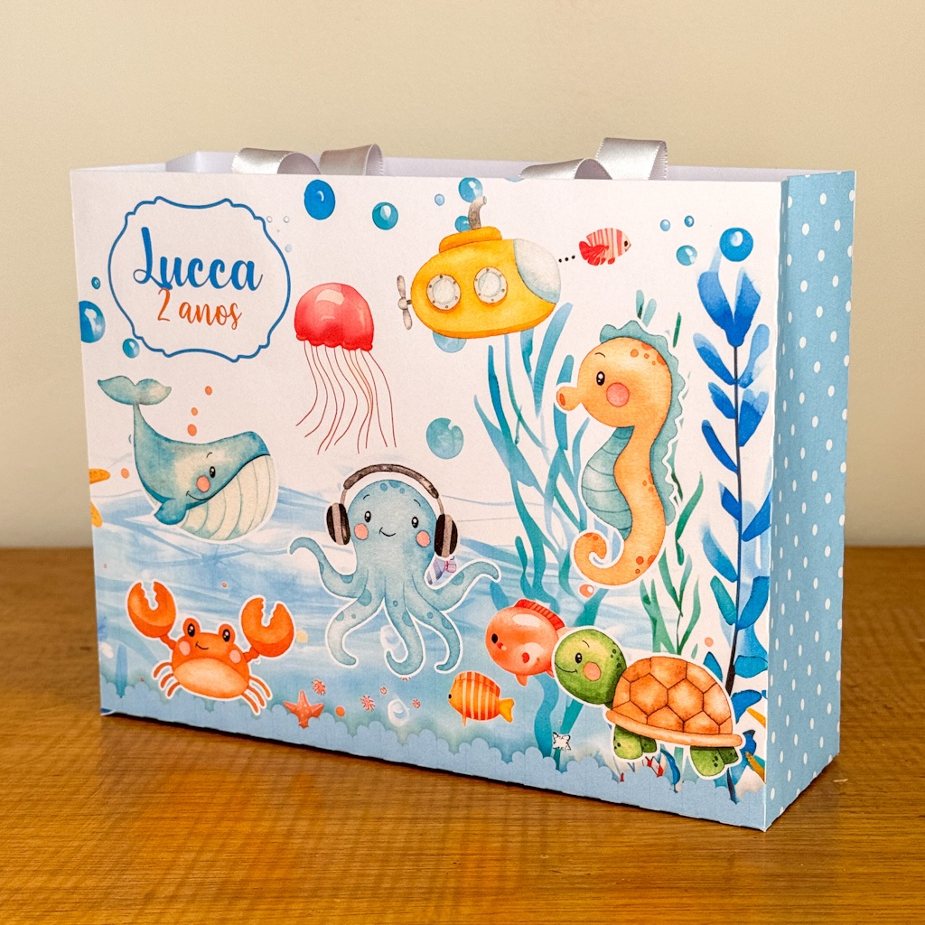 PEGUE E MONTE Kit Sacolinha Personalizada FUNDO DO MAR Festa Aniversário Lembrancinha