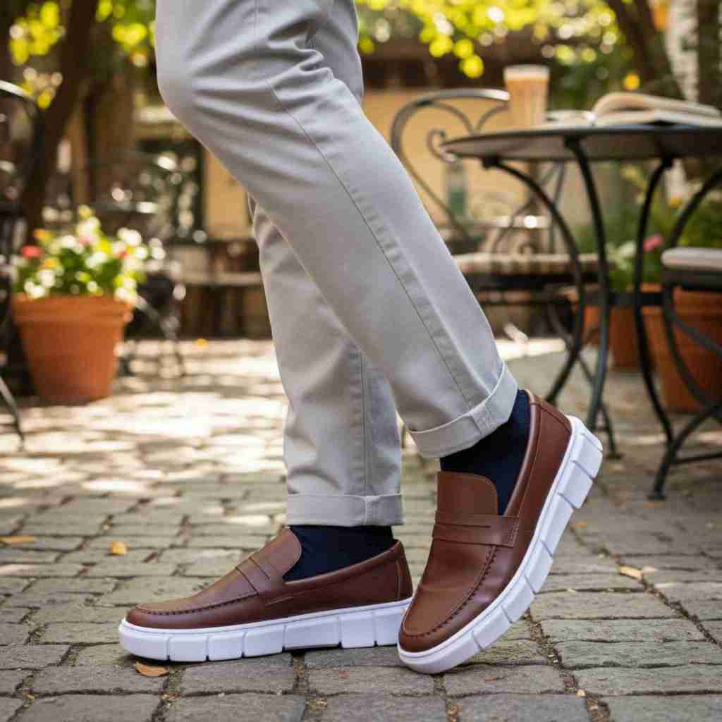 Sapato Mocassim Masculino Confortável Slip On Solado Alto Plataforma Casual Social Fino Moderno